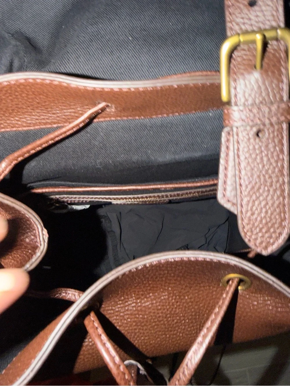 Ralph Lauren Dark Brown Pebbled Leather Backpack with Gold Buckles- Brand New